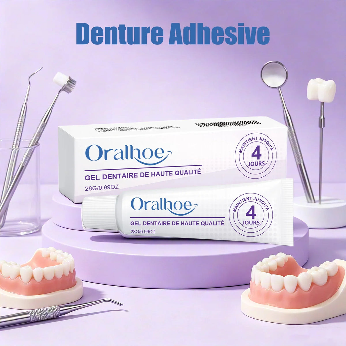 Oralhoe Denture Adhesive Gel – Long-Lasting Hold for False Teeth Denture Adhesive Gel Qme