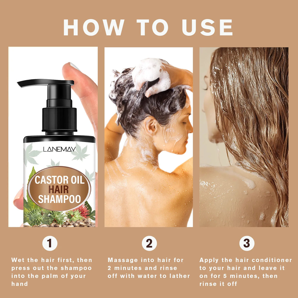 Lanemay Castor Oil Herbal Shampoo – Moisturizing & Strengthening Herbal Hair Shampoo Qst