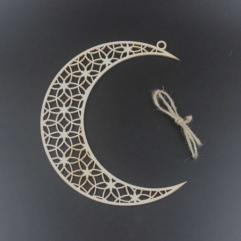 Wooden Moon Star Ramadan Eid Mubarak Hanging Ornaments DIY Hanging Ornaments Qme