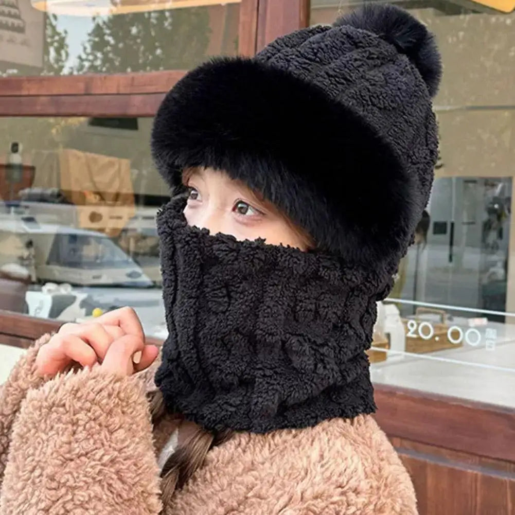 Women's Winter Thickened Scarf Mask with Ear Protection Winter Scarf Mask Qme