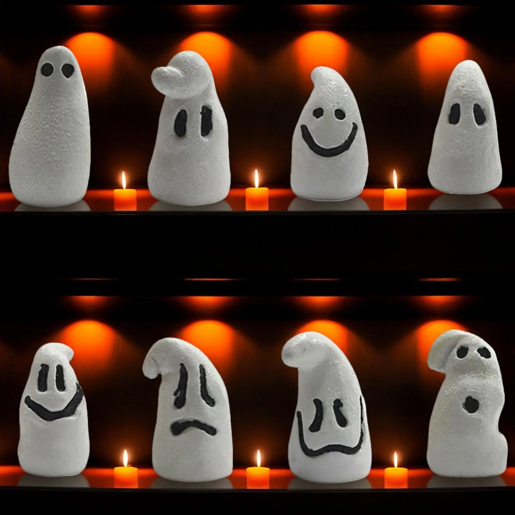 Halloween Glow-in-the-Dark Ghost Figurines Set of 8 Miniature Halloween Figurines Qme