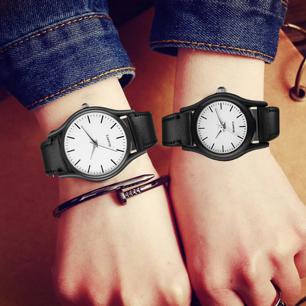 Couples Minimalist Leather Strap Quartz Watch | 17 Colors Quartz Wristwatch Qme