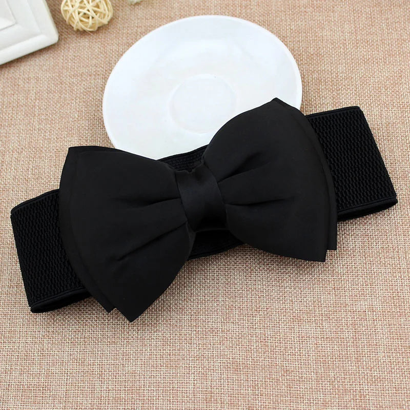 Women's Elastic Wide Bowknot Cummerbund Waist Belt Cummerbund Waist Belt Qst Black
