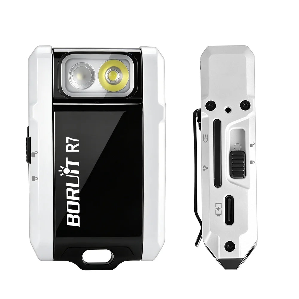 BORUiT R7 Mini EDC Keychain Flashlight 800LM RGB Type-C Rechargeable EDC Keychain Flashlight Qst White