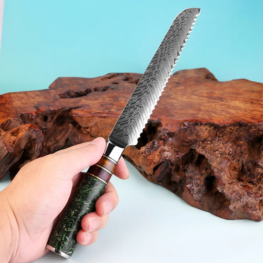Xituo 8" Damascus Steel Serrated Bread Knife – Sourdough Slicer Serrated Bread Knife Qst