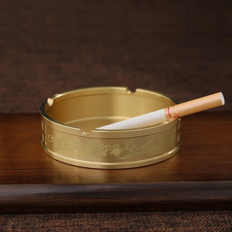 Round Brass Tabletop Ashtray – Portable Metal Holder Tabletop Ashtray Qme