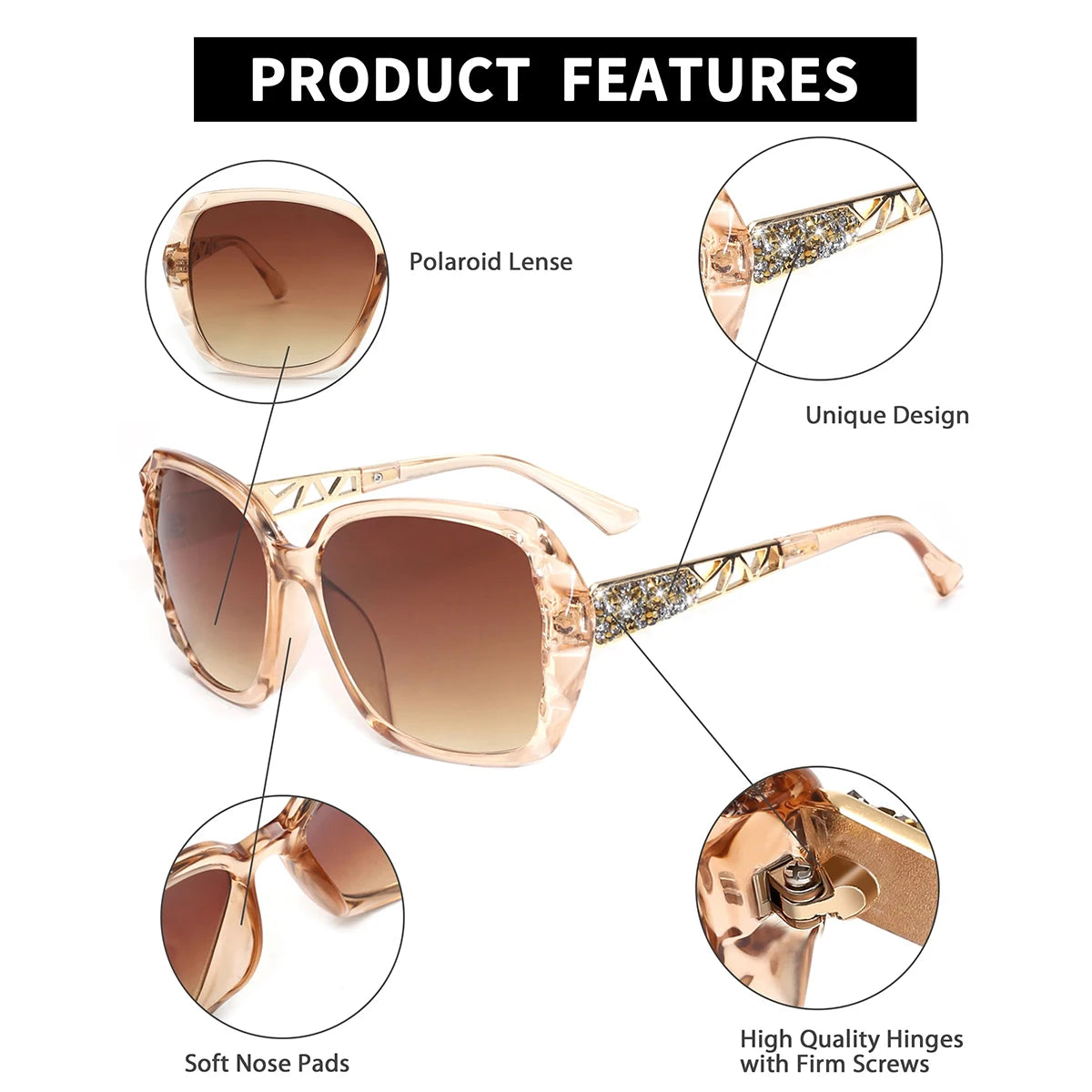 VOPHA Women's UV400 Diamond Square Sunglasses S02 Fashion Sunglasses Qst