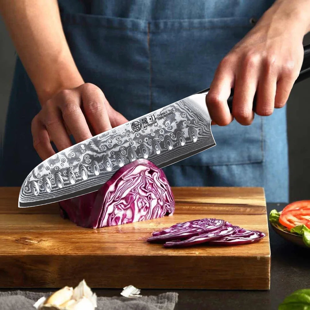 SHENGSHARP 7" Damascus Steel Santoku Knife – Japanese Chef Knife Santoku Chef Knife Qst