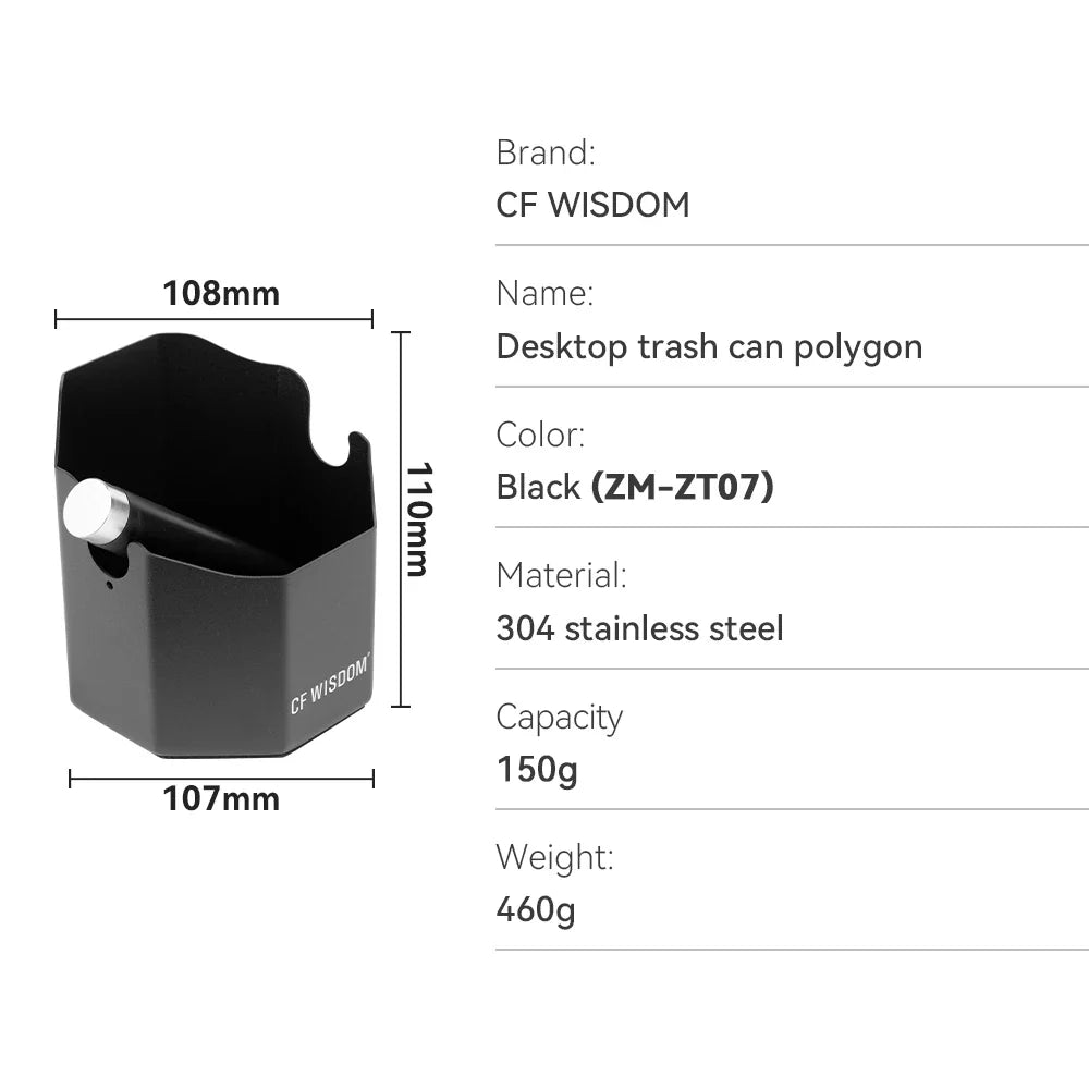 CF WISDOM Espresso Knock Box – Stainless Steel Coffee Grounds Bin Espresso Knock Box Qme ZM-ZT07