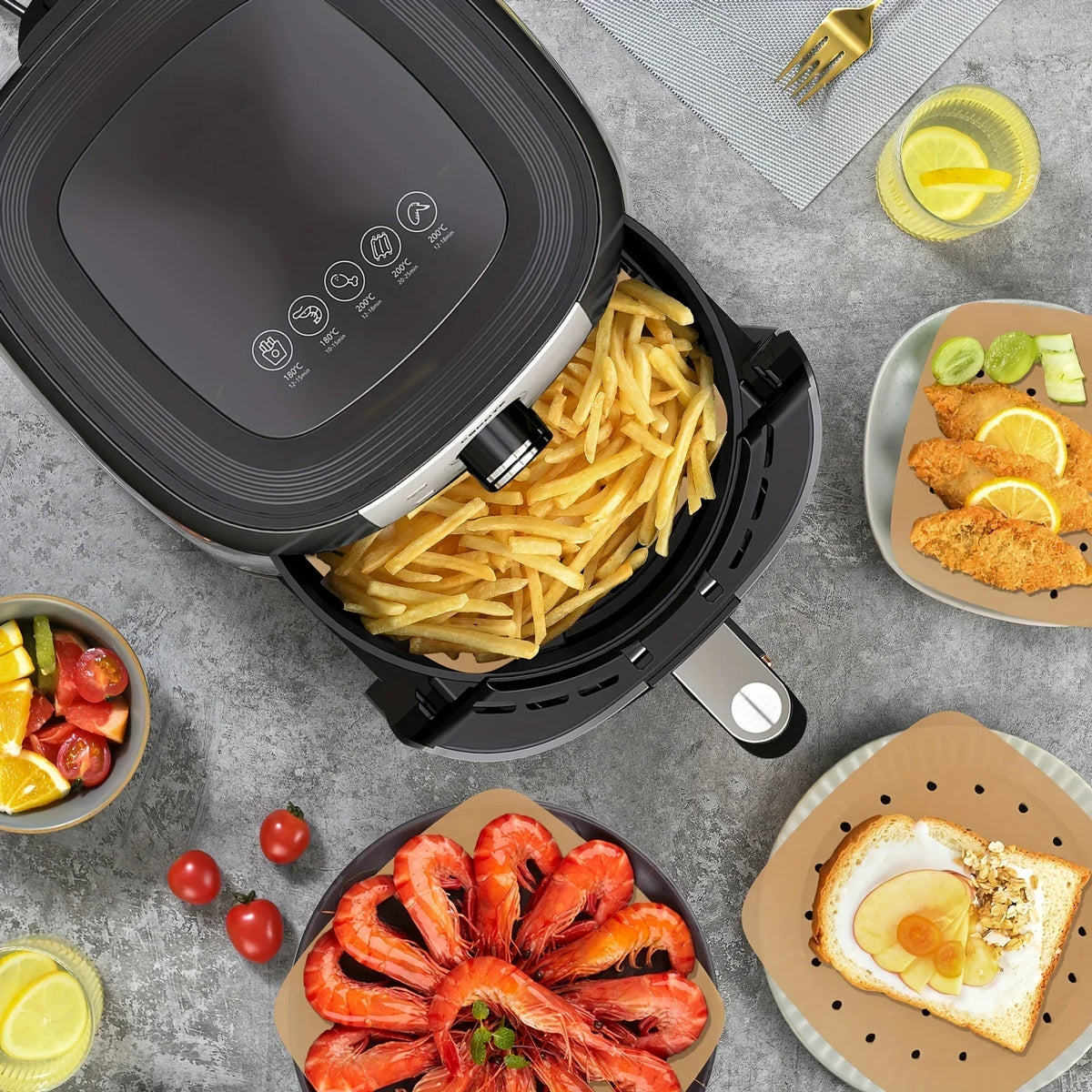 Square Disposable Air Fryer Parchment Liners – Perforated Sheets Air Fryer Liners Qme