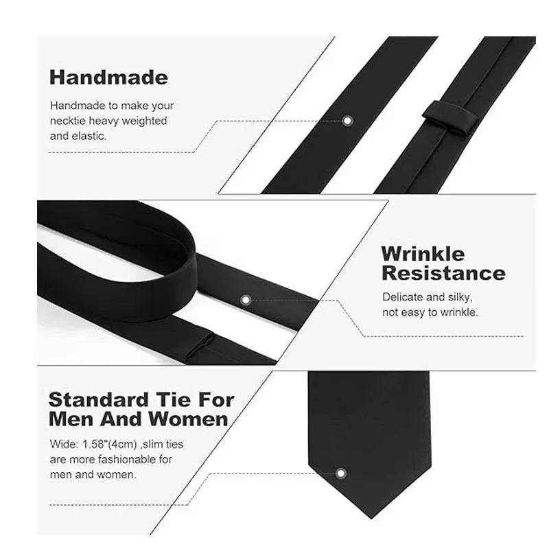 Qme Skinny Tie – Slim Solid Formal Necktie for Men & Women Slim Necktie Qme