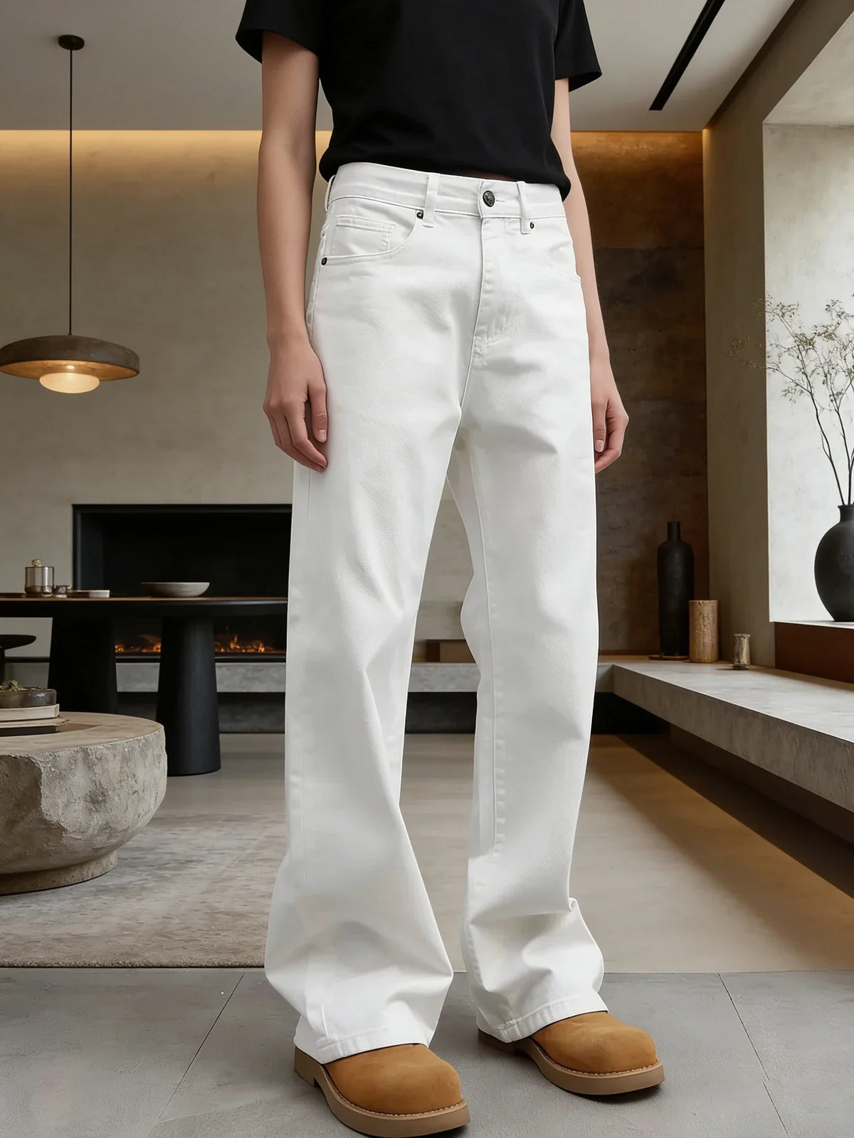 Men's Pure White Loose Wide-Leg Cotton Jeans | Relaxed Fit Wide-Leg Jeans Qme