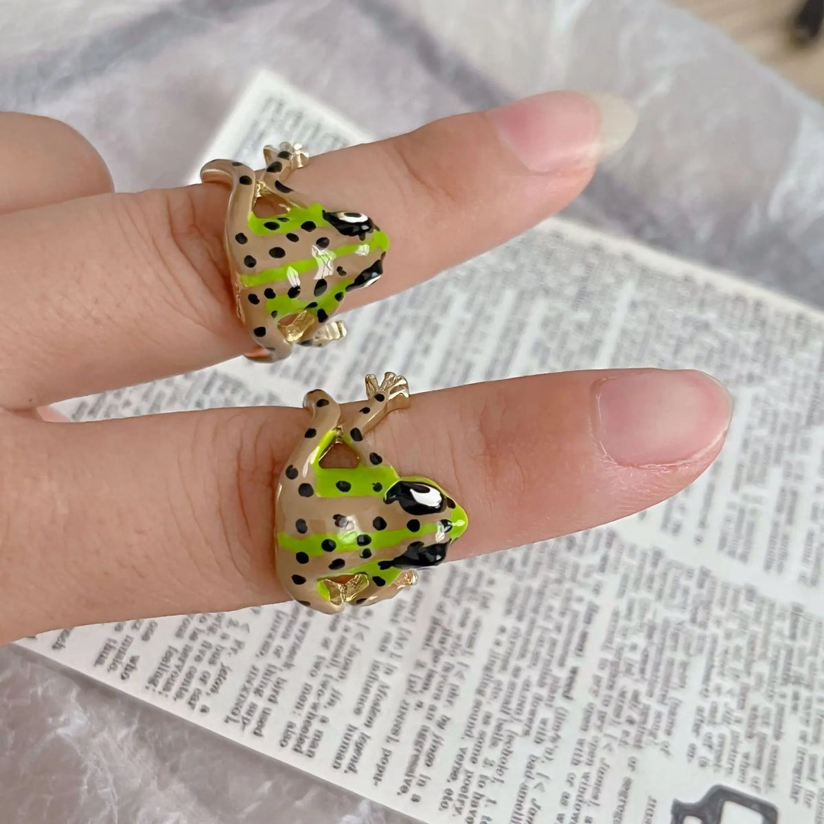 Cute Tree Frog Adjustable Open Ring – Novelty Metal Jewelry Novelty Animal Ring Qme