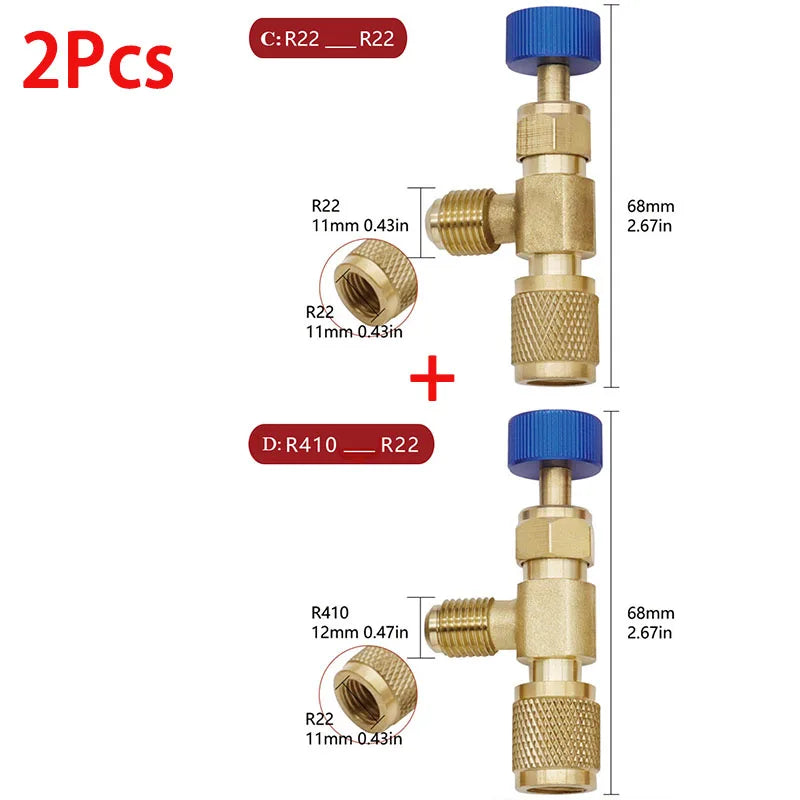 R12 R410 Refrigerant Charging Valve Safety Adapter 2-Pack Refrigerant Charging Valve Qme Type C and D-2Pcs