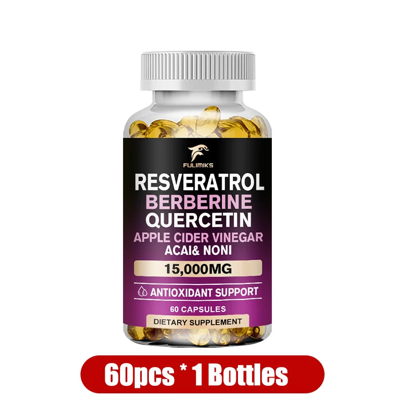 Resveratrol Berberine Quercetin Capsules | Triple-Action Formula Antioxidant Supplement Qst 1 Bottles 60pcs
