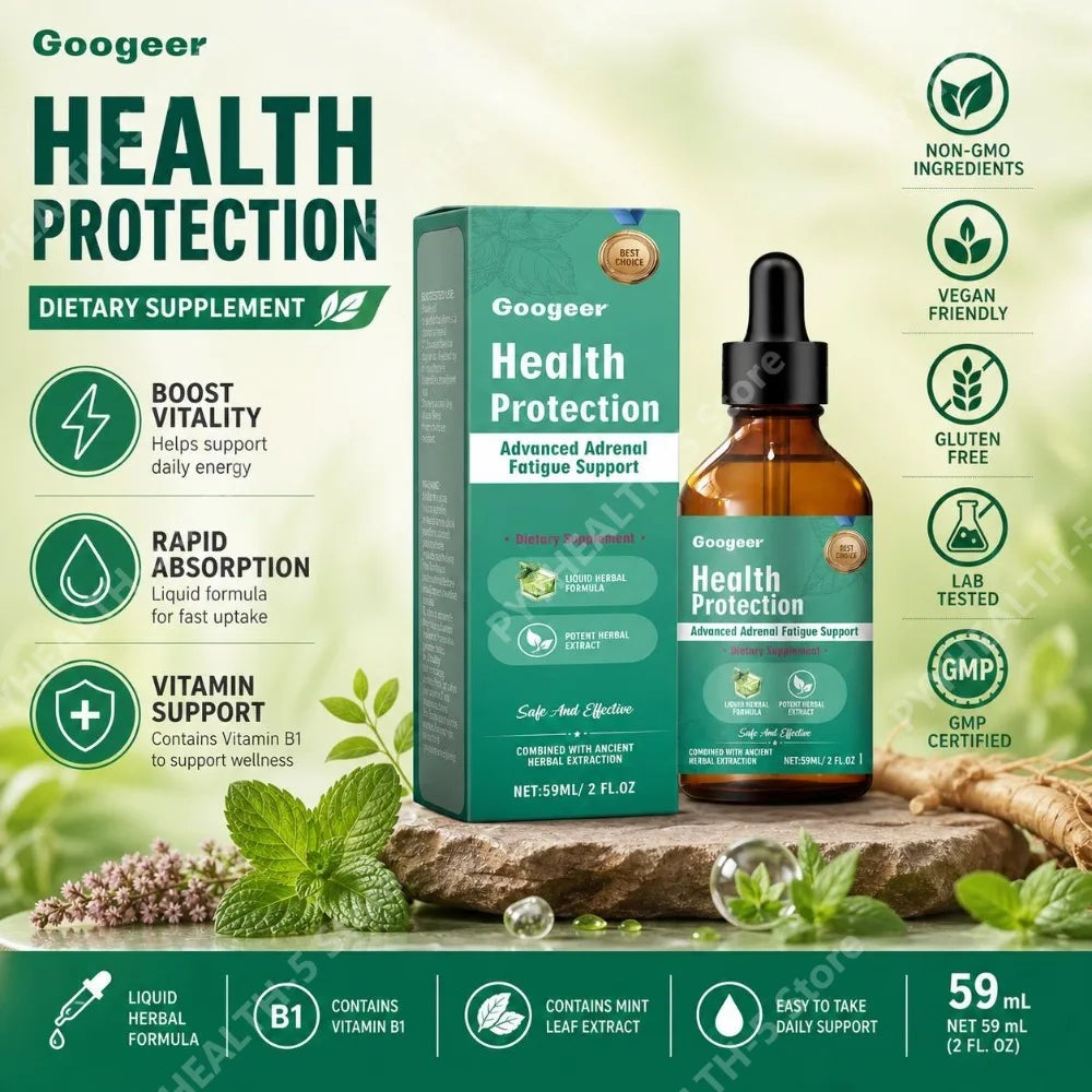 Adrenal Support Liquid Drops – Vitamin B1 & Mint Leaf 59ml Herbal Liquid Supplement Qst