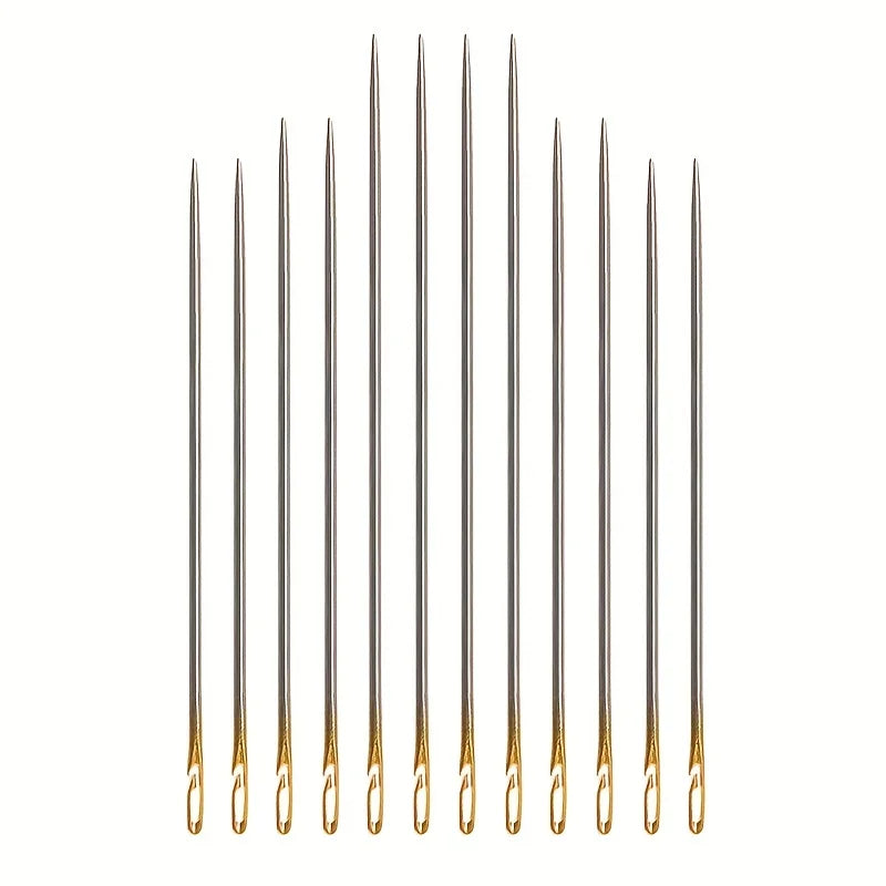 Self-Threading Hand Sewing Needles Set of 12 – Stainless Steel Self-Threading Needles Qme