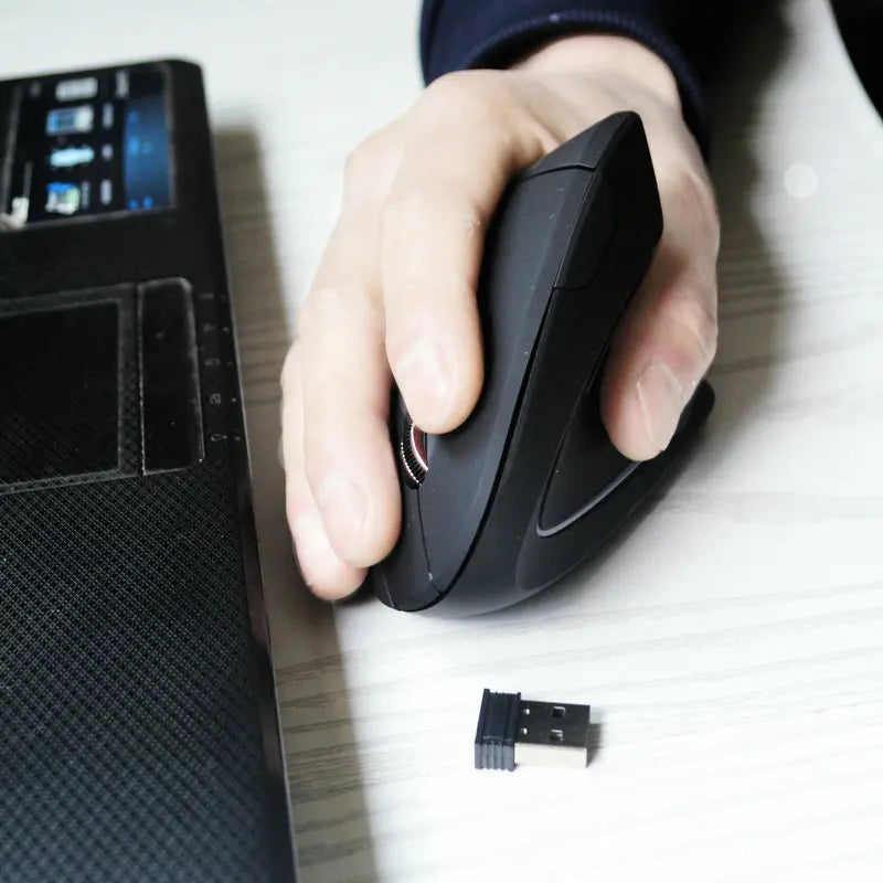 Ergonomic Vertical Wireless Mouse – Rechargeable, 1600 DPI, 6-Button Vertical Wireless Mouse Qme black