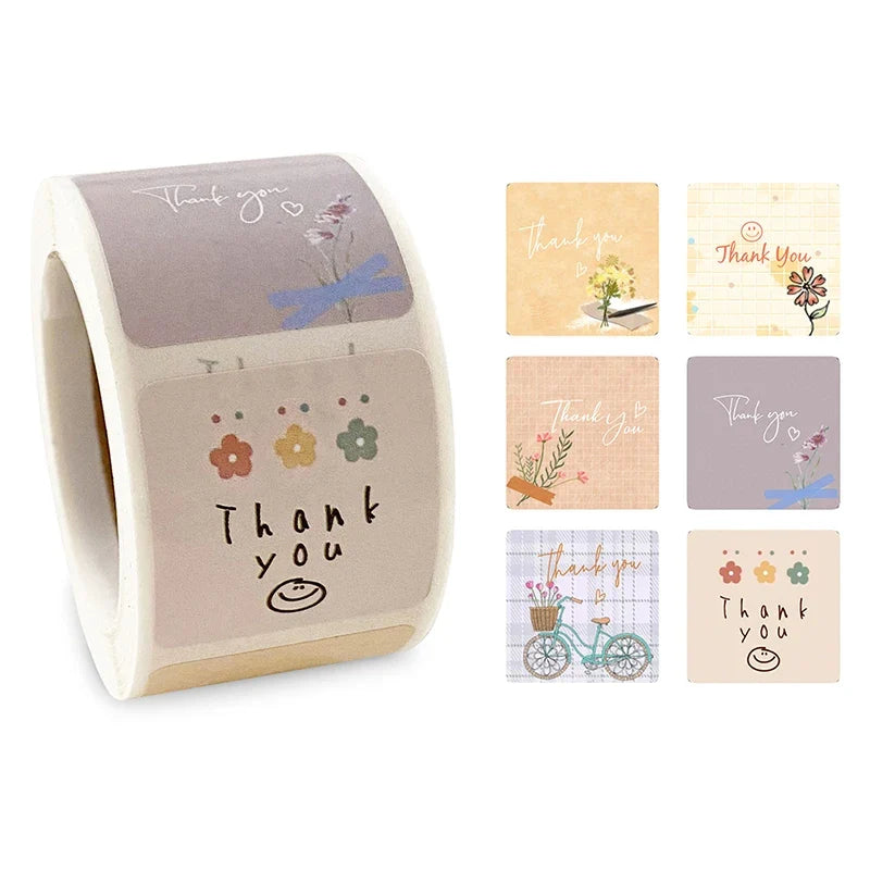 Cartoon Floral Thank You Stickers – Wedding, Birthday & Party Party Favor Stickers Qme