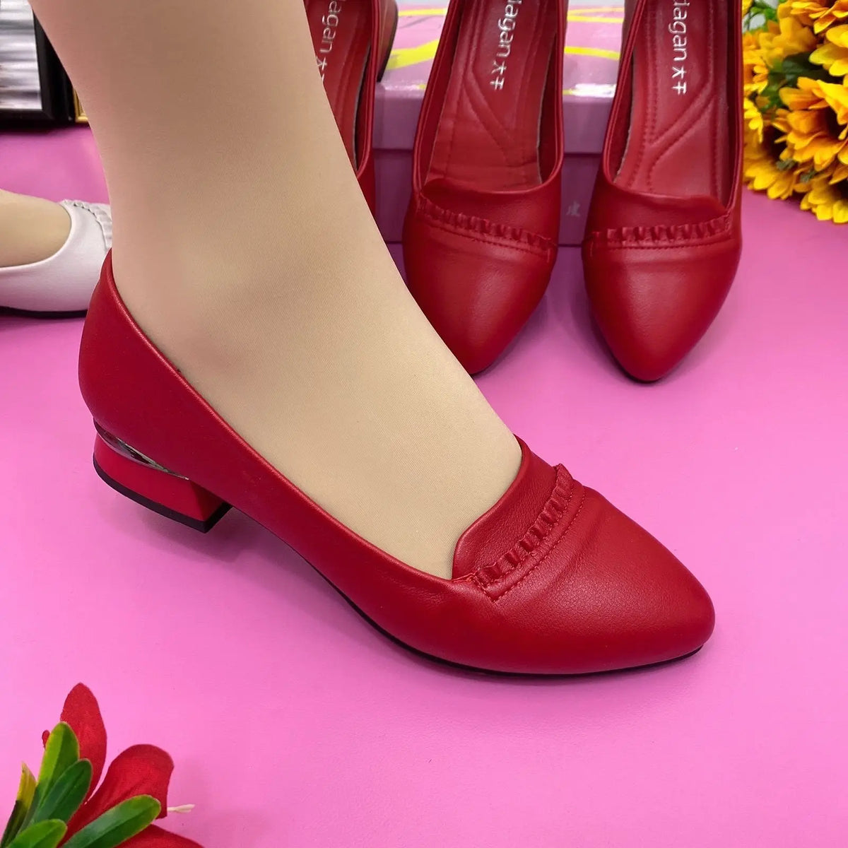 Women's Low Block Heel Pumps – Pointed Toe Slip-On Dress Shoes Block Heel Pumps Qst Red 37