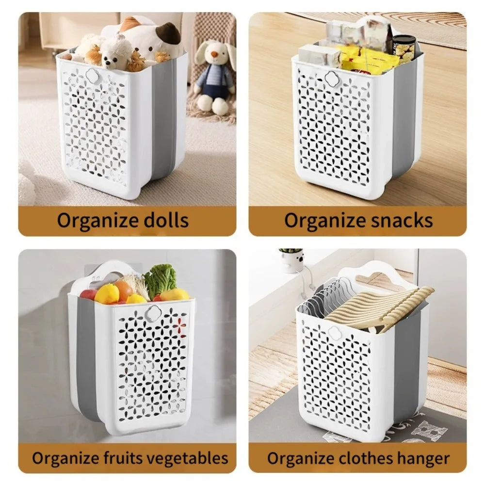 Large Folding Bathroom Laundry Basket | Wall-Mounted Storage Folding Laundry Basket Qme