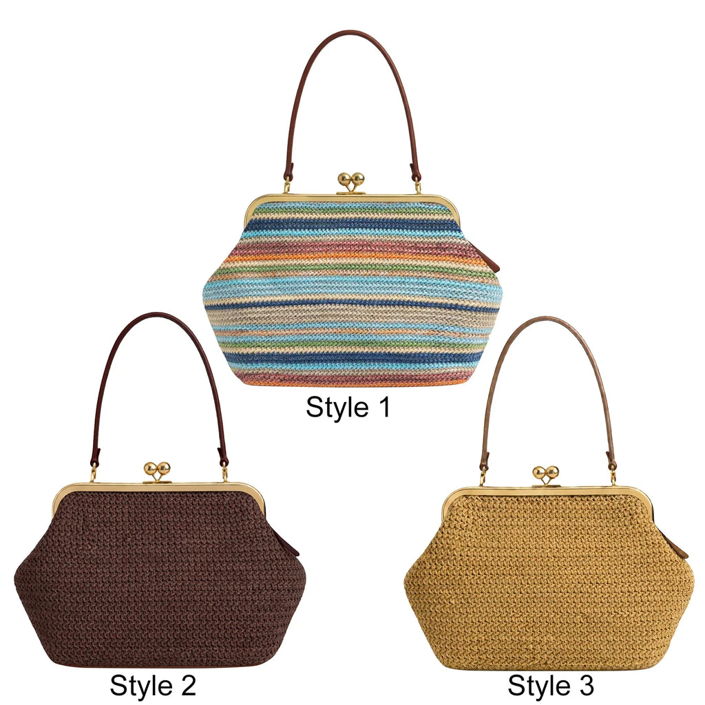 Boho Straw Woven Tote Bag – Striped Beach Handbag & Clutch Straw Tote Bag Qme