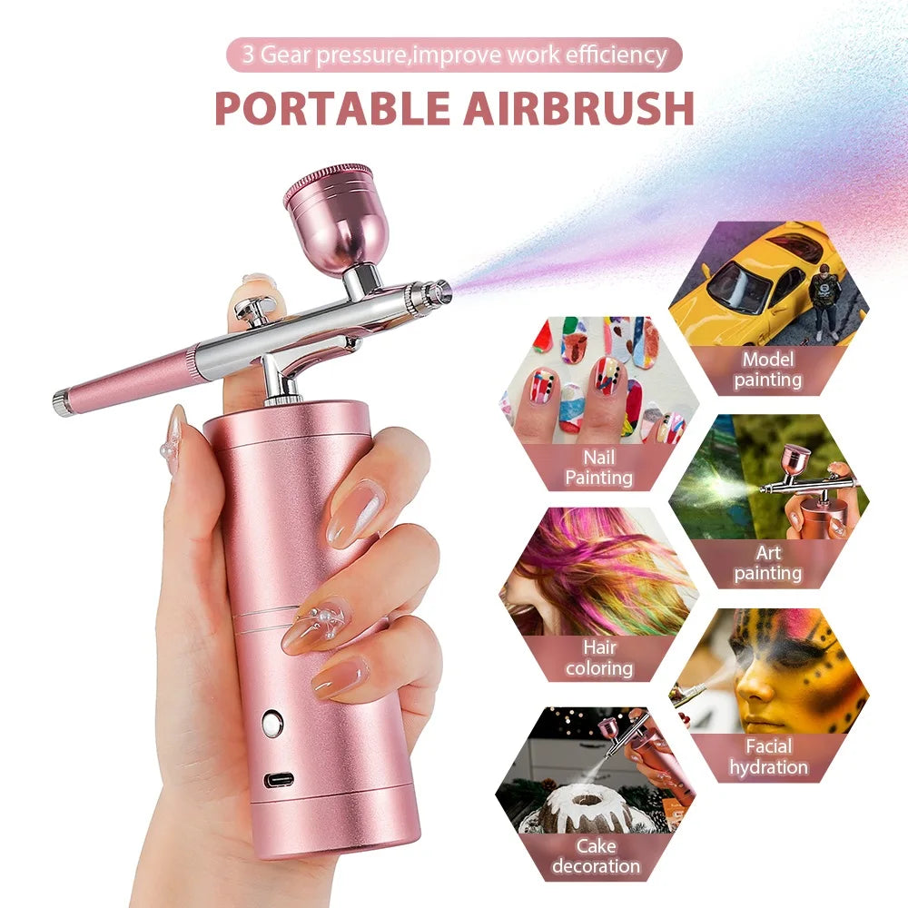 Pink Mini Airbrush Kit 0.3mm – Nail Art, Cake & Craft Spray Gun Airbrush Spray Kit Qst