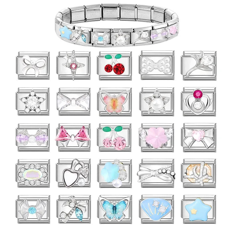 Zircon Stars Shell Butterfly Italian Charm Links – 39 Colors Italian Charm Links Qme