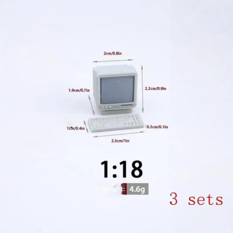 Miniature Retro Desktop Computer 1:12 1:18 Dollhouse Decor Dollhouse Accessory Qst A2 3sets