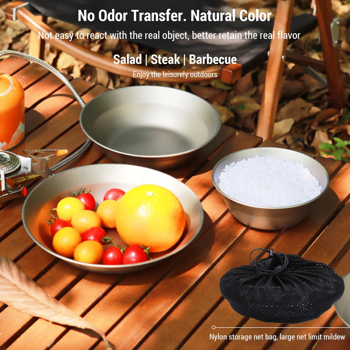 Portable Camping Plates & Bowl Set with Mesh Bag | Ultralight Camping Tableware Set Qme