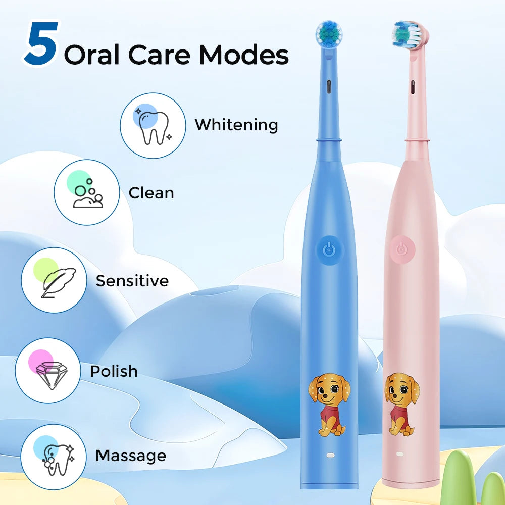 Ms.Dear Kids Electric Toothbrush 5 Modes Timer & 4 Heads Kids Electric Toothbrush Qst