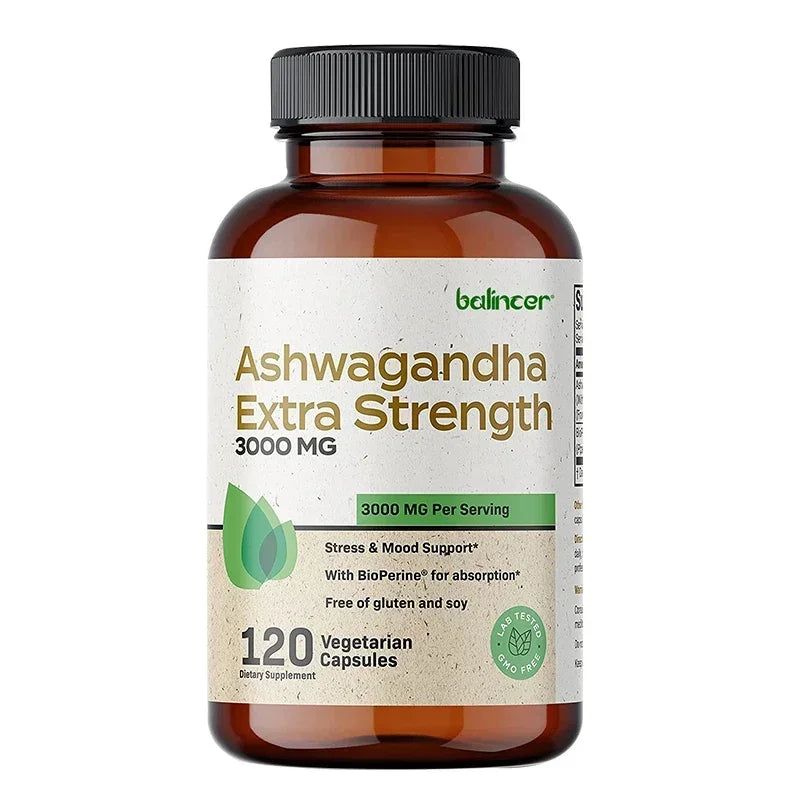 Ashwagandha 3000mg Capsules with Black Pepper | VITALXTRA Herbal Supplement Qst 120 count-1 bottle