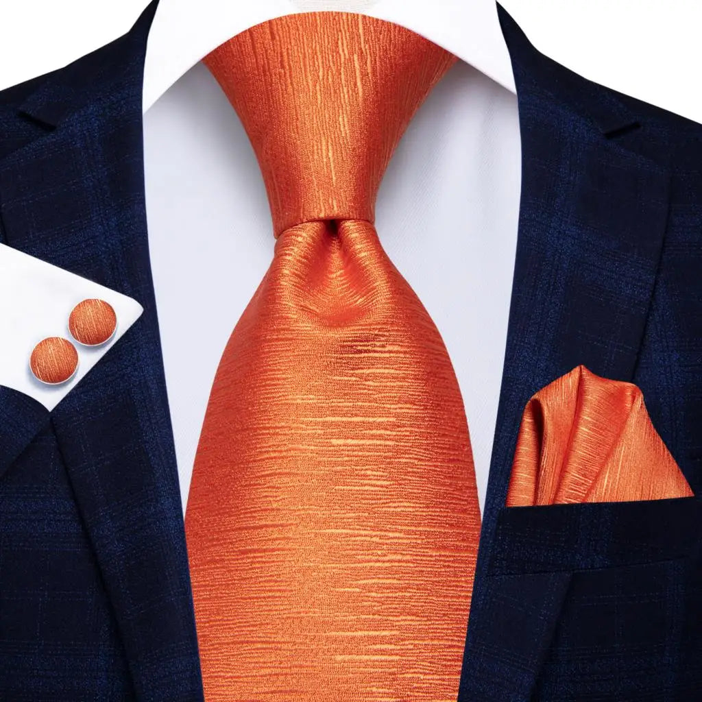 Hi-Tie Men's Orange Grey Paisley Silk Necktie Gift Set Necktie Gift Set Qme 3250