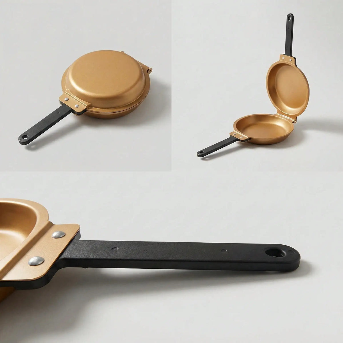 Double-Sided Foldable Frying Pan | Flat Bottom Low Oil Foldable Frying Pan Qme