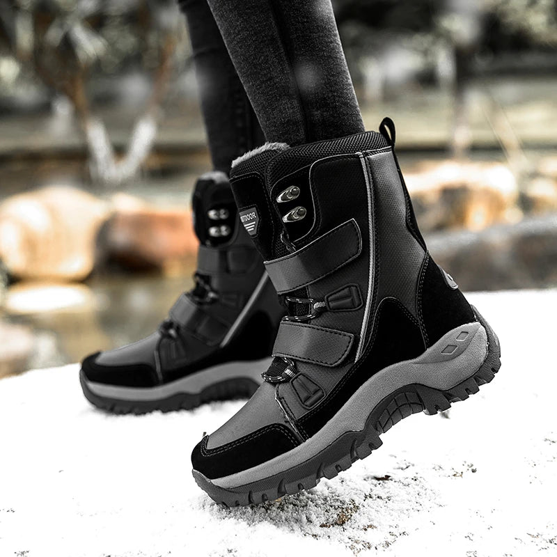 Women's Waterproof Mid-Calf Snow Boots – Warm Plush Lace-Up Women's Snow Boots Qst