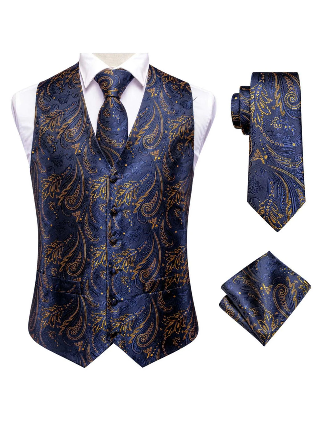 Men's Blue 3-Piece Suit Set – Vest, Tie & Pocket Square Men's Suit Set Qme