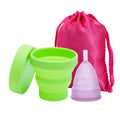 Medical Grade Silicone Menstrual Cup & Sterilizer | XceeFit Menstrual Cup Qst CupPurple-SterGreen S Size