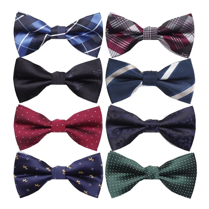 Men's Polyester Bow Tie – Woven Dot & Check | 35 Colors Men's Bow Tie Qme