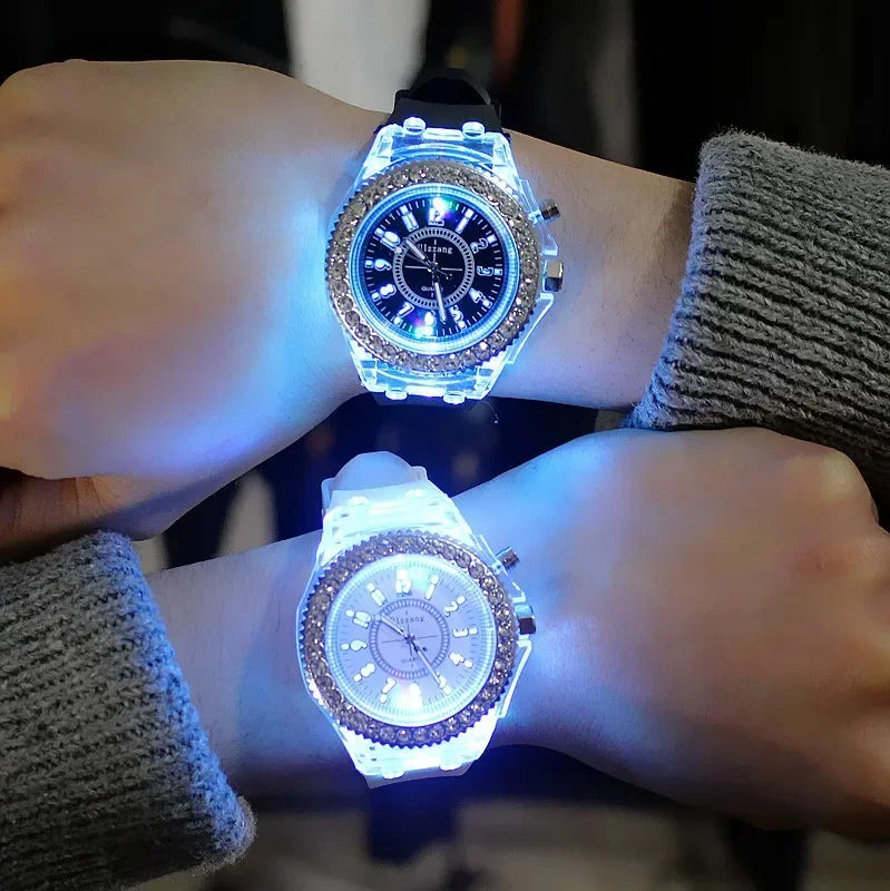 Luminous Colorful LED Watch for Students – 12 Colors LED Wristwatch Qme