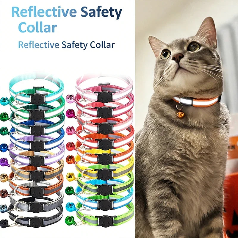 Glowing Reflective Cat & Dog Collar – Safety Buckle & Bell Reflective Pet Collar Qme
