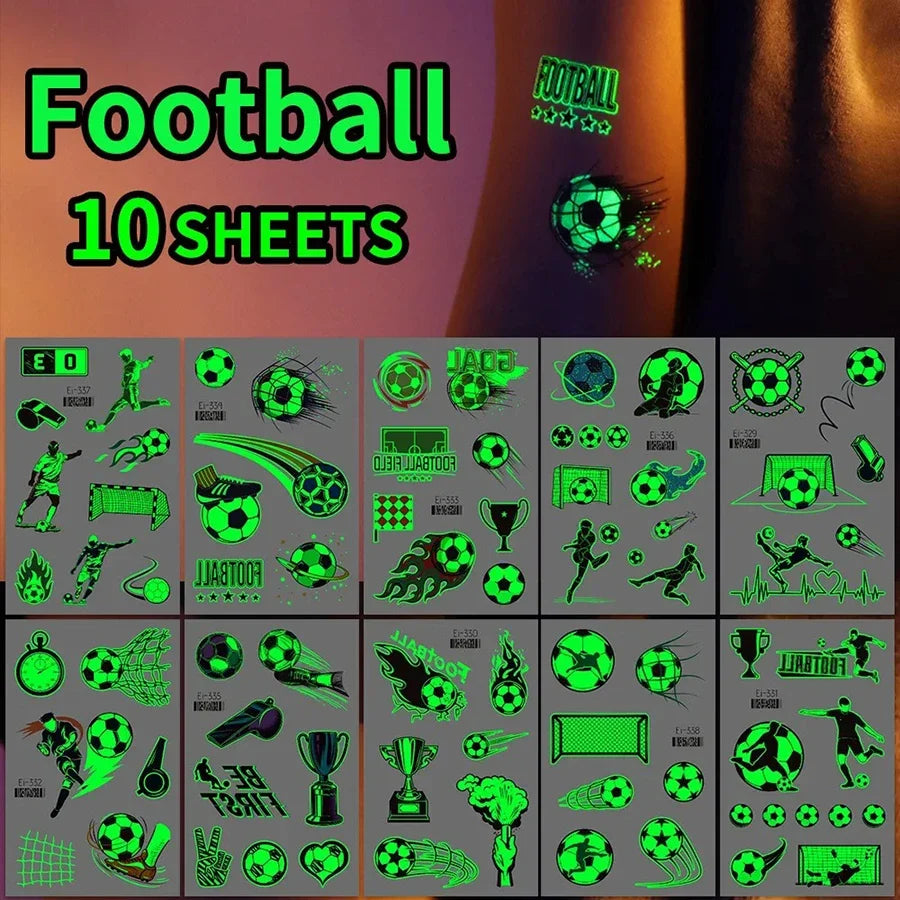 Glow-in-the-Dark Football Temporary Tattoo Stickers – 10 Sheets Temporary Tattoo Stickers Qme