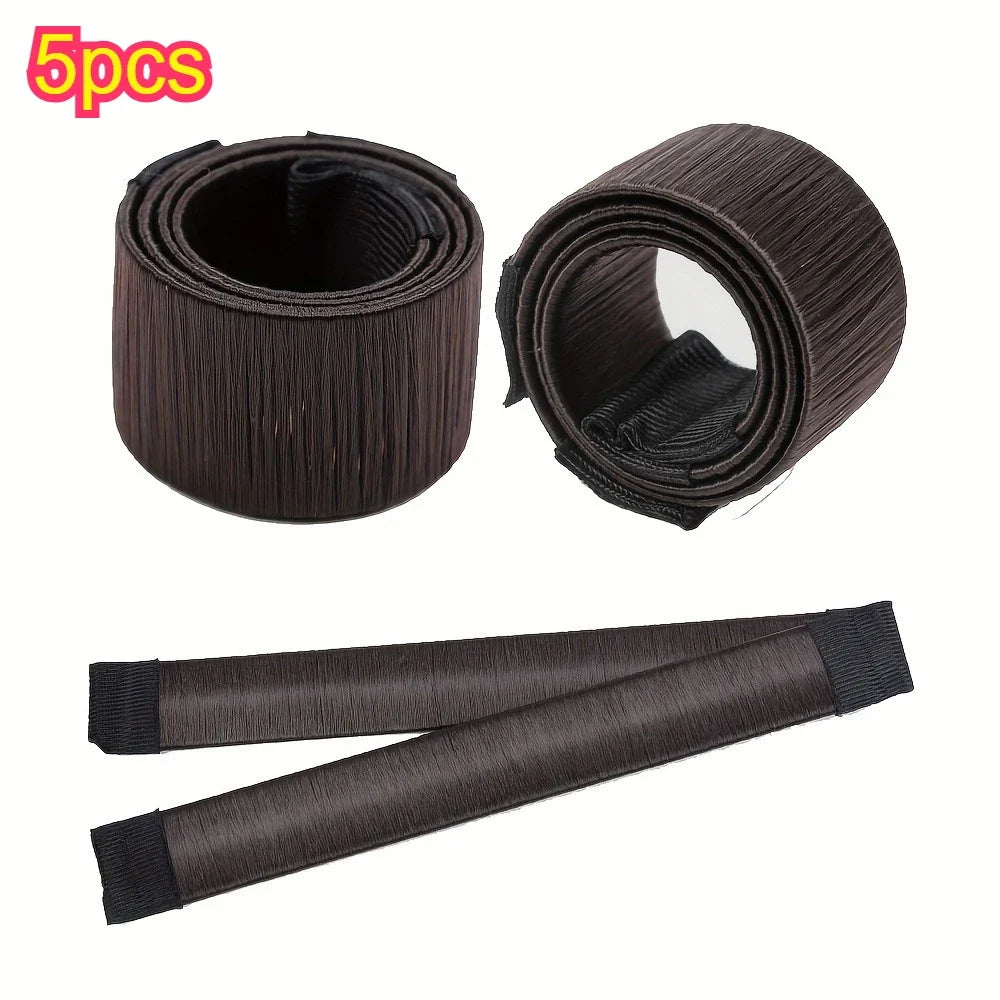 Magic Hair Bun Maker French Twist Snap Ring Styling Tool Hair Bun Maker Qme Brown 5pcs