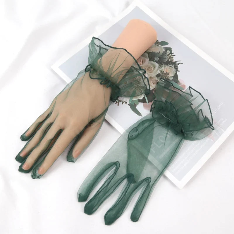 Women's Transparent Lace Mesh Gloves – Sheer Fashion Driving Gloves Lace Fashion Gloves Qme Black Green