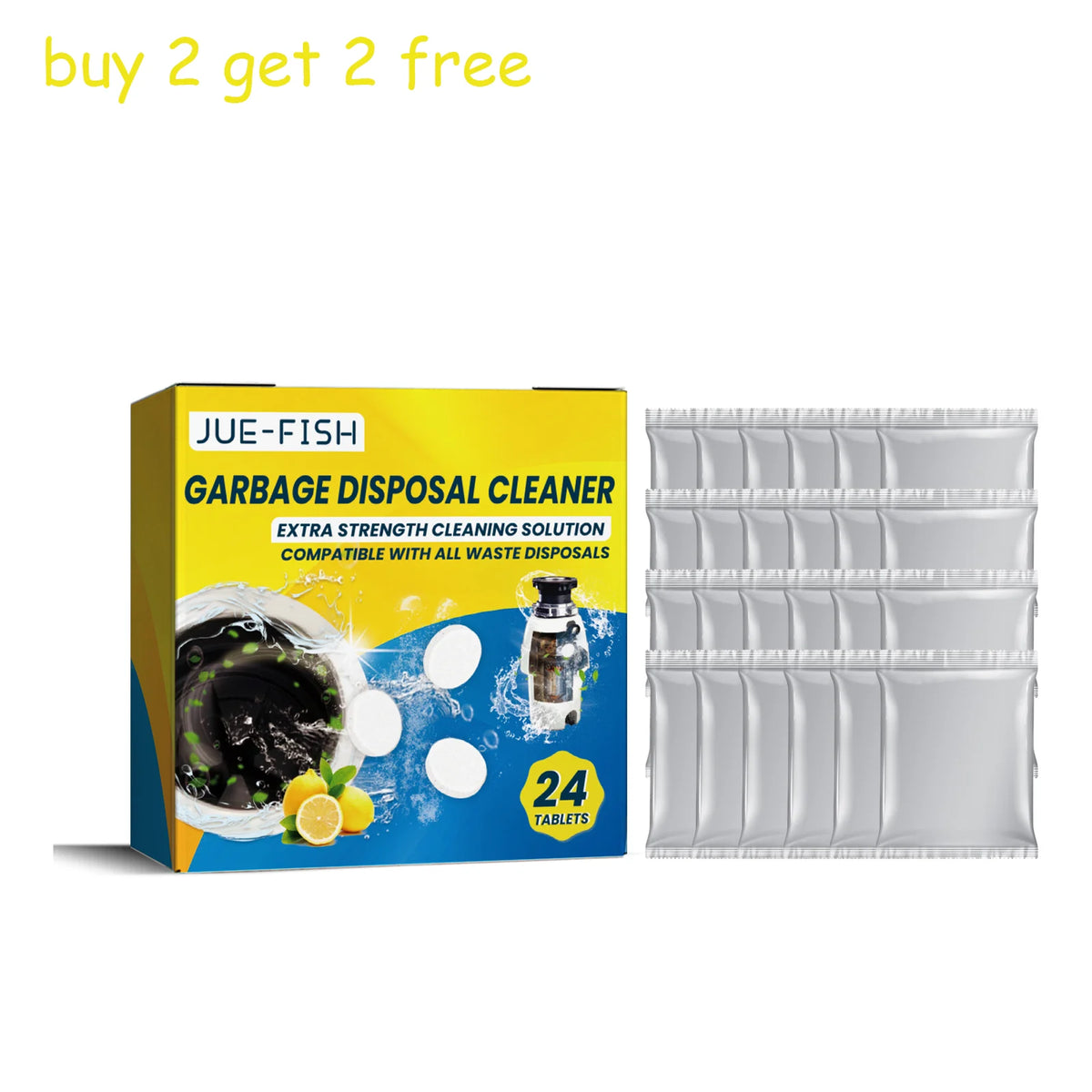 Jue-Fish Sink Cleaning Tablets 24pc – Drain Cleaner & Deodorizer Drain Cleaner Tablets Qst 24 TABLETS x4