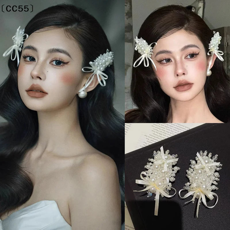 French Ballet Pearl Bow Hairpin – Elegant Bangs Side Clip Pearl Bow Hairpin Qst