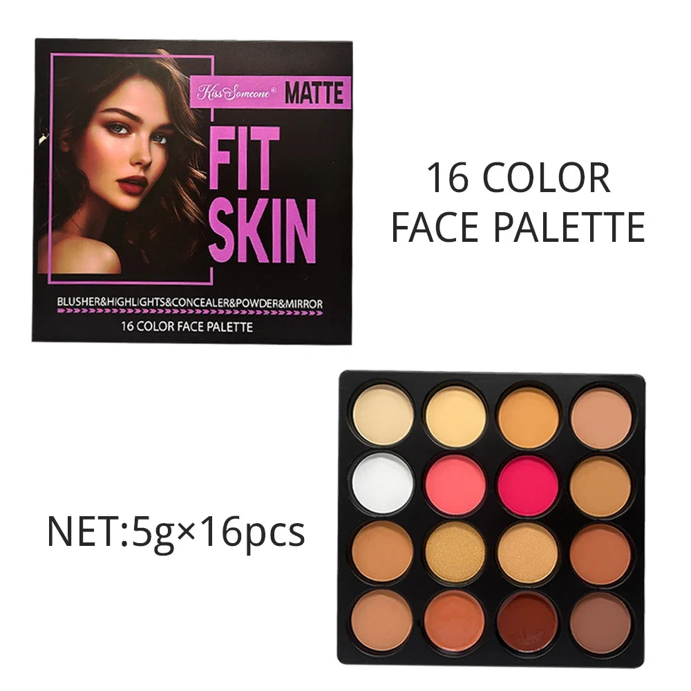 16-Color Blush Contour Highlighter Palette – Matte Face Powder Makeup Palette Qme