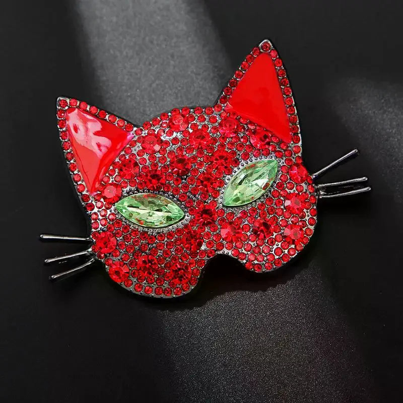 Sparkling Cat Head Brooch | Rhinestone Kitty Lapel Pin, 4 Colors Lapel Pin Brooch Qme