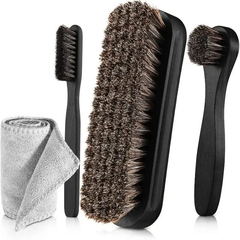 Horsehair Shoe Polish Brush & Dauber Applicator Set Shoe Care Brush Set Qme