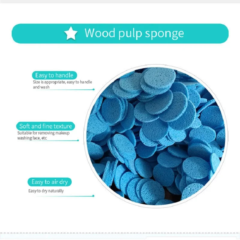 Natural Wood Pulp Cellulose Makeup Remover Sponge 10 Pcs Facial Cleansing Sponge Qme