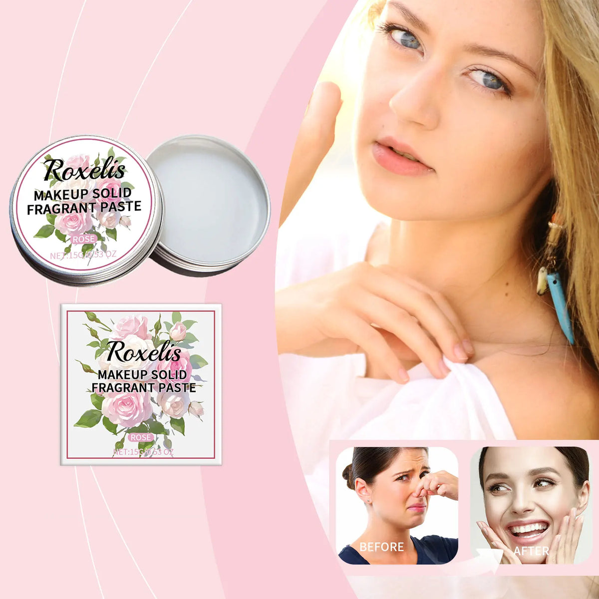 ROXELIS Rose Solid Perfume Balm – Portable Travel Fragrance Solid Perfume Balm Qst